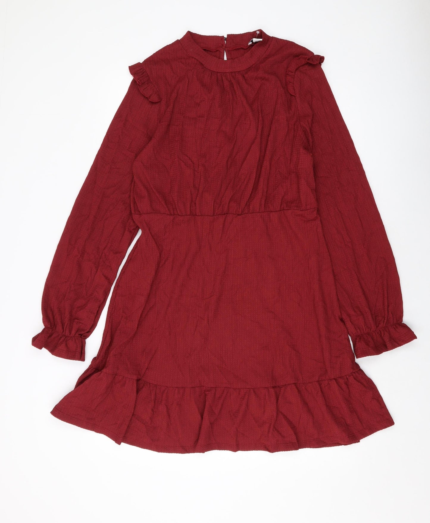 Dorothy Perkins Womens Red Polyester A-Line Size 16 Mock Neck Button