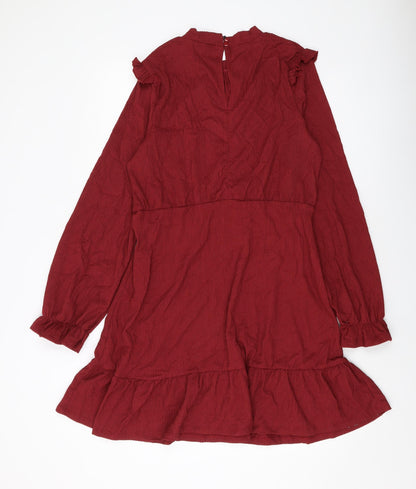 Dorothy Perkins Womens Red Polyester A-Line Size 16 Mock Neck Button