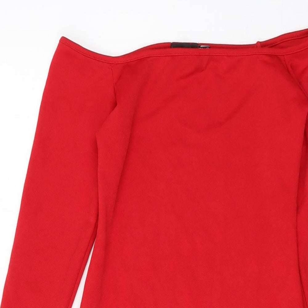PRETTYLITTLETHING Womens Red Polyester Mini Size 8 Square Neck Pullover