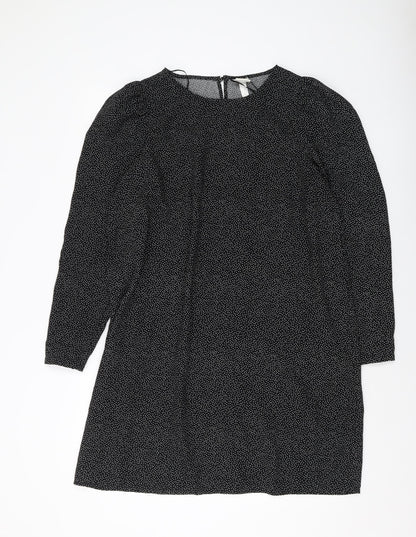 H&M Womens Black Polka Dot Polyester A-Line Size L Round Neck Button