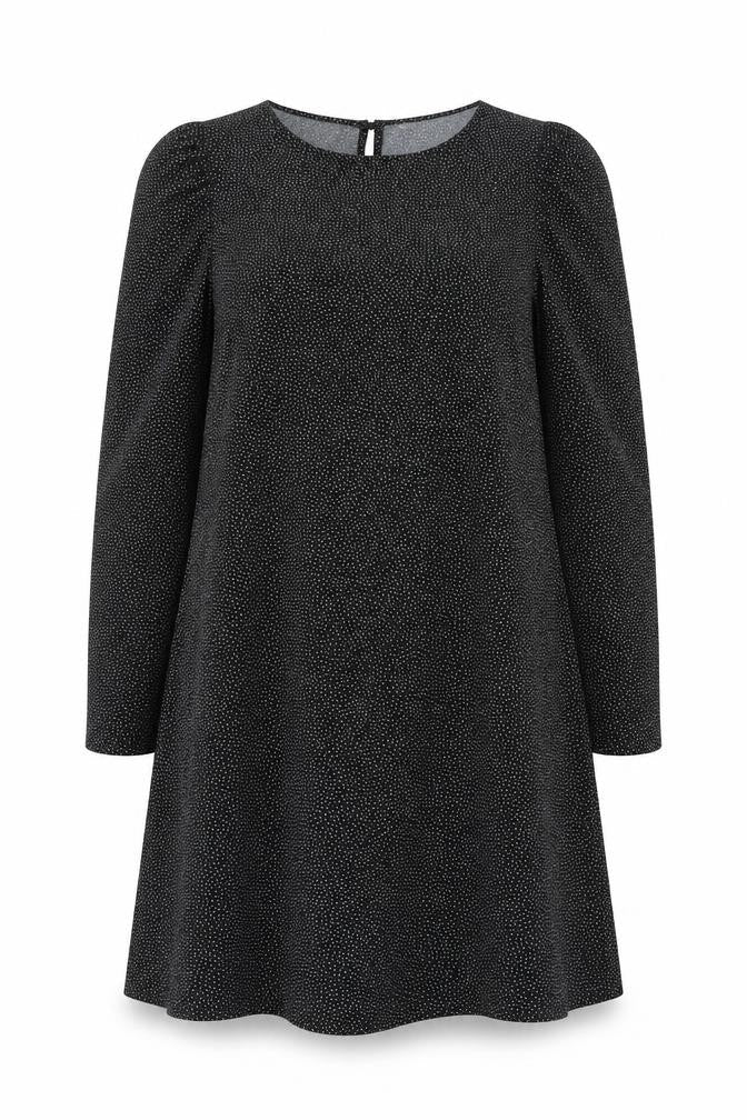 H&M Womens Black Polka Dot Polyester A-Line Size L Round Neck Button