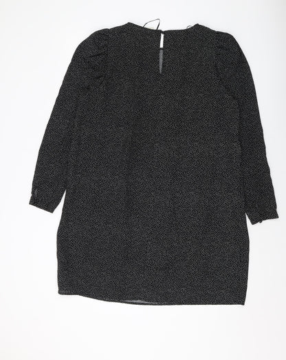 H&M Womens Black Polka Dot Polyester A-Line Size L Round Neck Button
