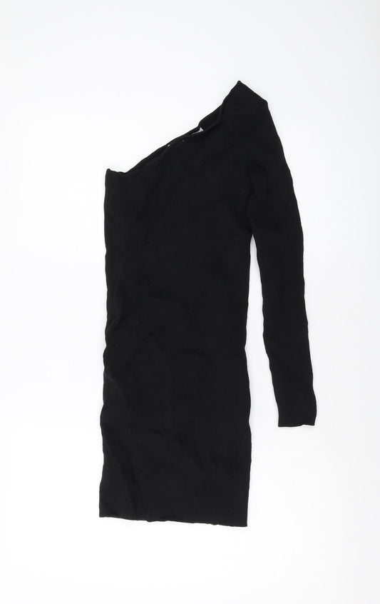 Bershka Womens Black Polyamide Mini Size M One Shoulder Pullover