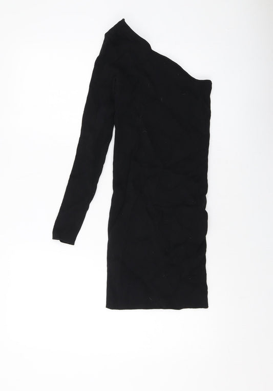 Bershka Womens Black Polyamide Mini Size M One Shoulder Pullover