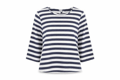 Forever 21 Womens Blue Striped Cotton Basic Blouse Size S Round Neck