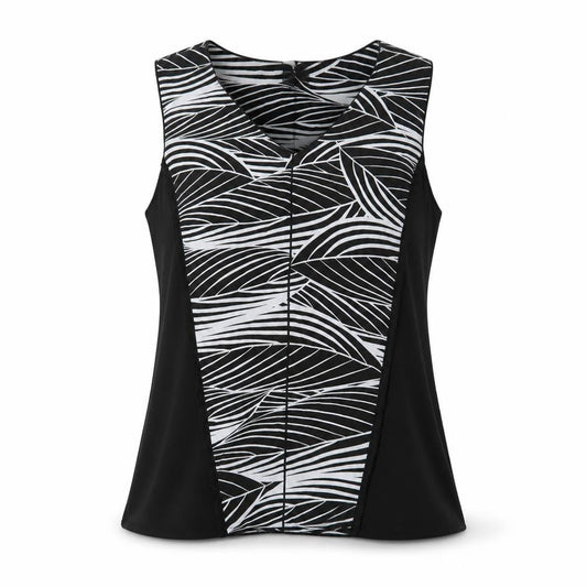 Worthington Womens Black Animal Print Polyester Basic Tank Size L V-Neck