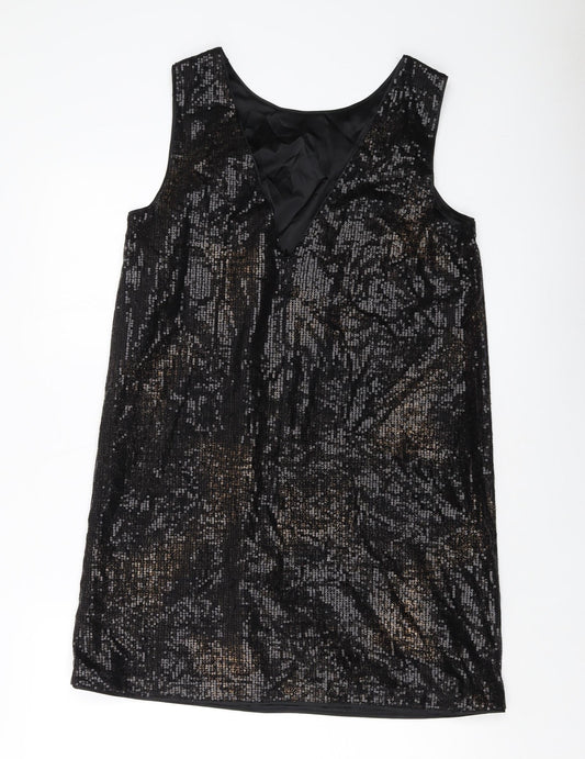 NEXT Womens Black Polyester Tank Dress Size 12 Round Neck Zip