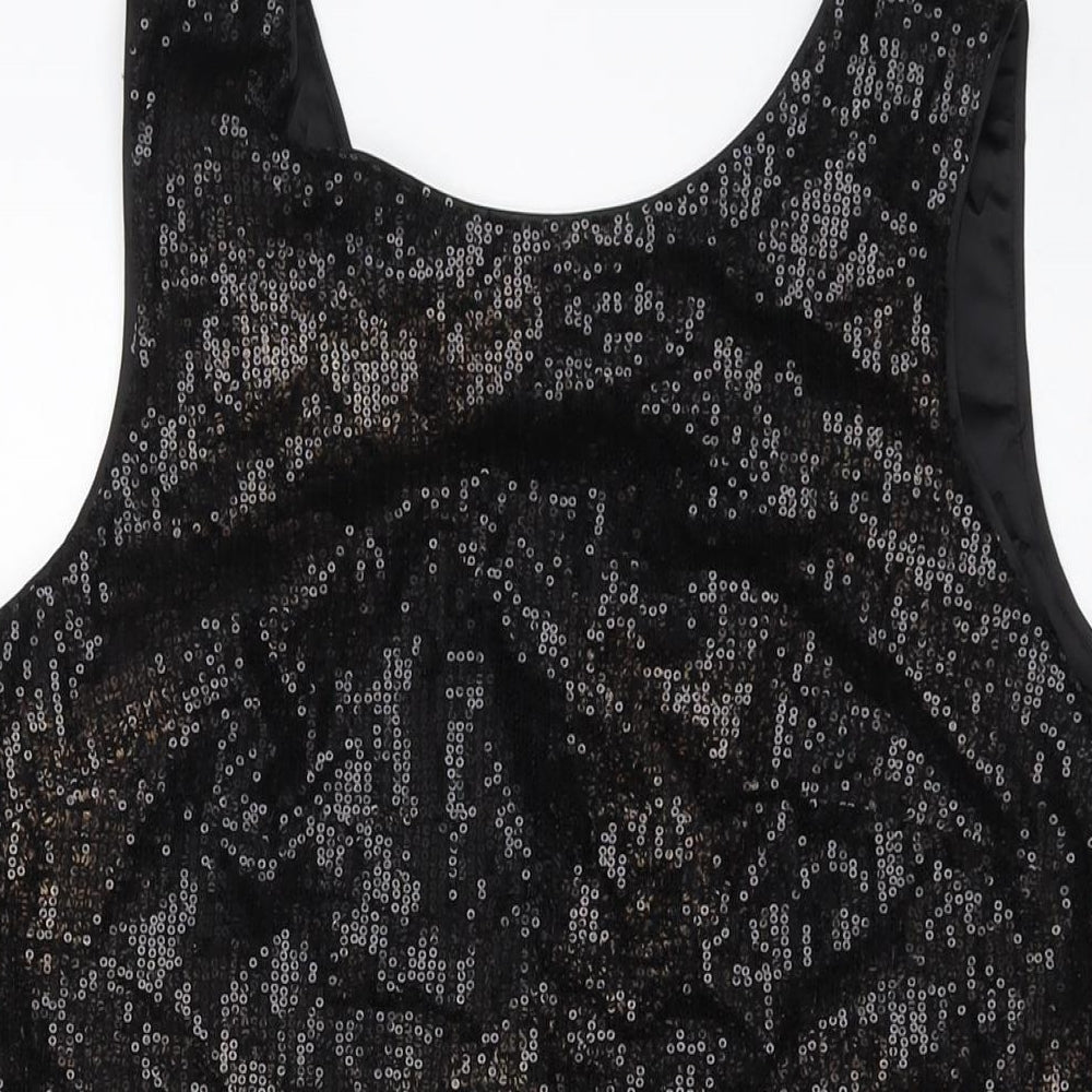 NEXT Womens Black Polyester Tank Dress Size 12 Round Neck Zip