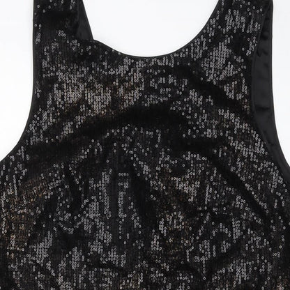 NEXT Womens Black Polyester Tank Dress Size 12 Round Neck Zip