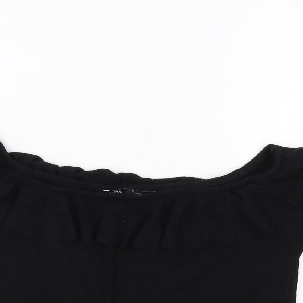 Womens UK Size L Zara Black Cropped Blouse