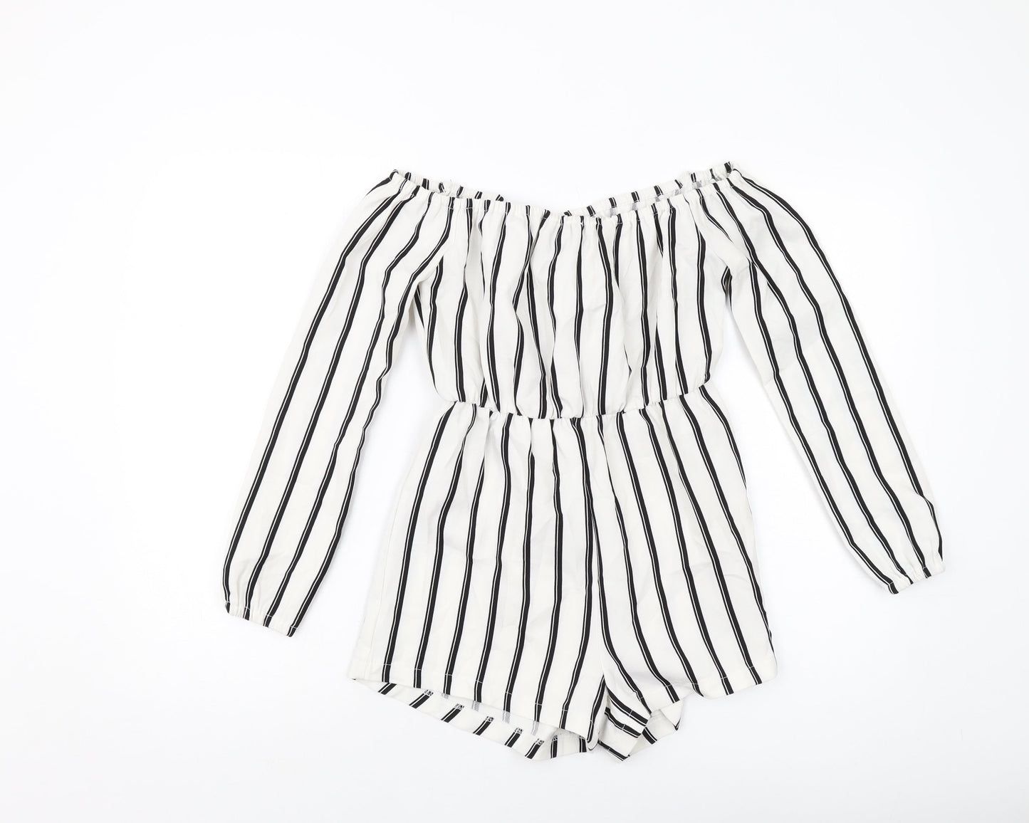 Missguided Womens Ivory Striped Polyester Playsuit One-Piece Size 4 Pullover