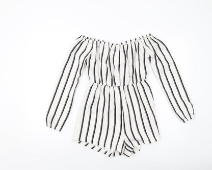 Missguided Womens Ivory Striped Polyester Playsuit One-Piece Size 4 Pullover