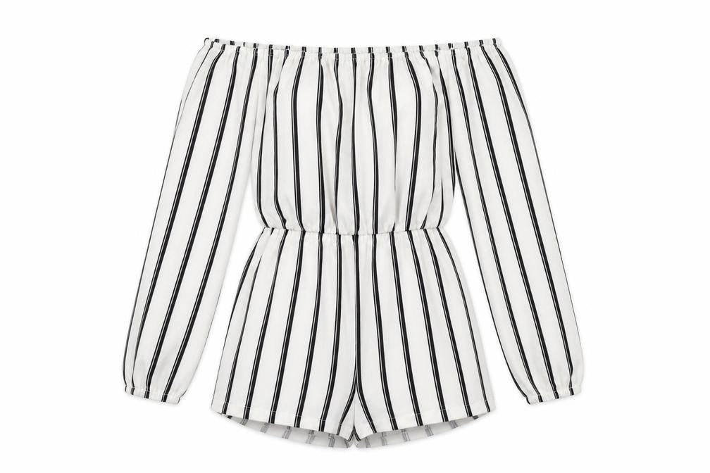 Missguided Womens Ivory Striped Polyester Playsuit One-Piece Size 4 Pullover