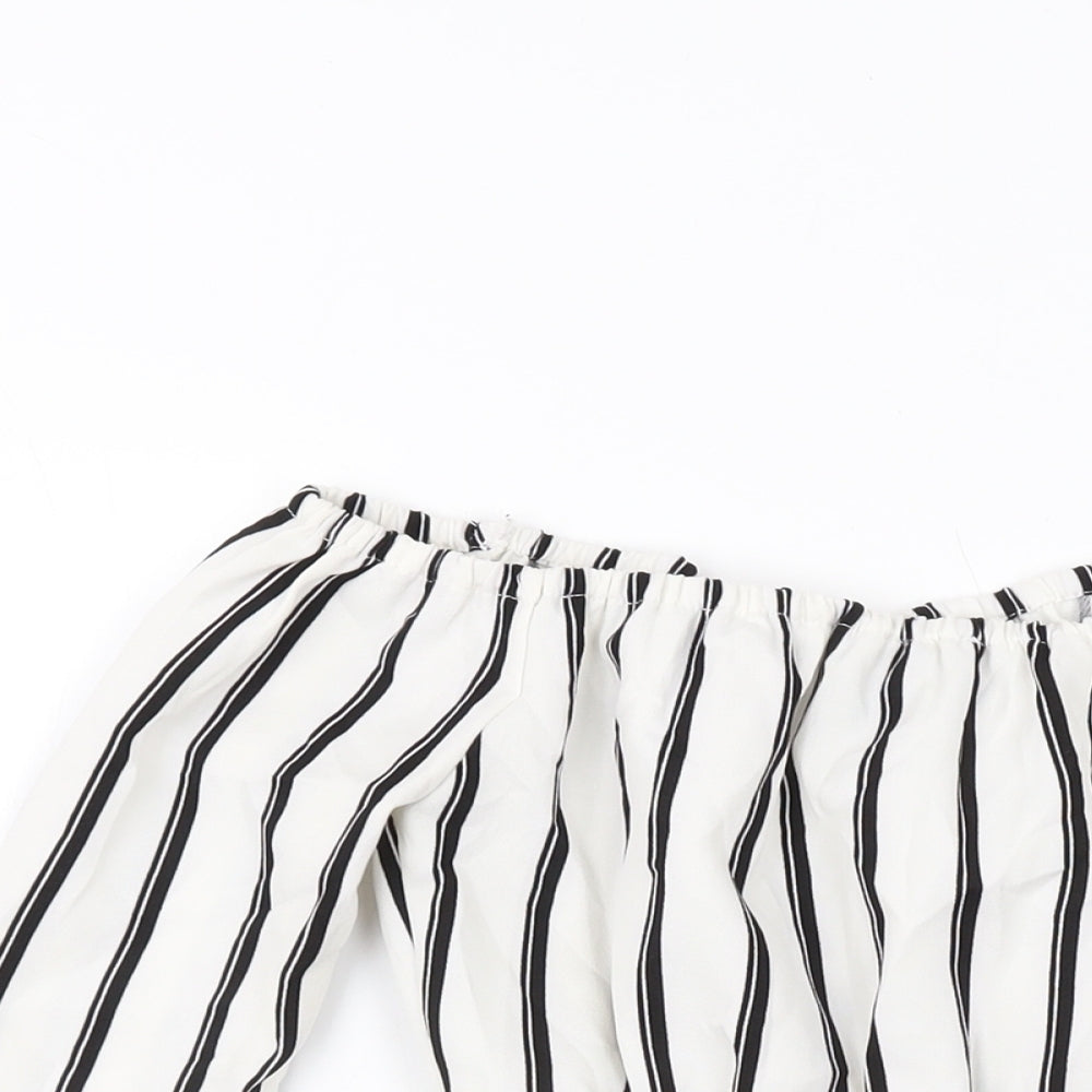 Missguided Womens Ivory Striped Polyester Playsuit One-Piece Size 4 Pullover