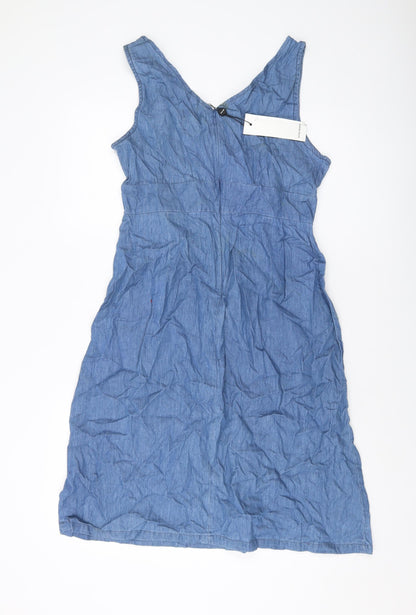 VERO MODA Womens Blue Cotton A-Line Size L V-Neck Zip