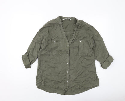 Womens UK Size XS Zara Green Basic Button-Up