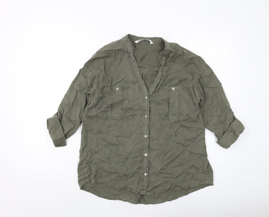 Womens UK Size XS Zara Green Basic Button-Up