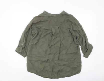 Womens UK Size XS Zara Green Basic Button-Up