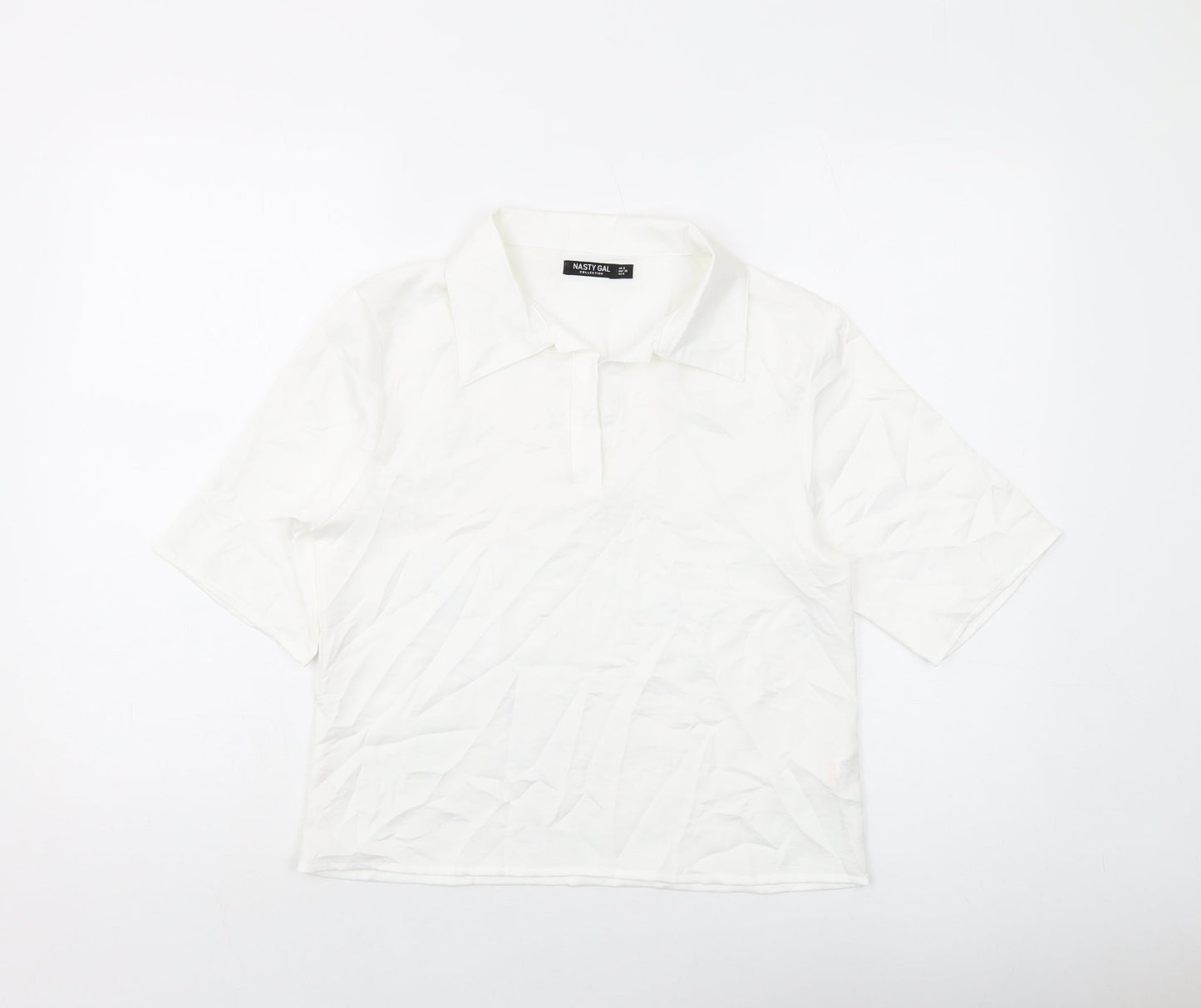 Nasty Gal Womens Ivory Polyester Basic T-Shirt Size 8 V-Neck