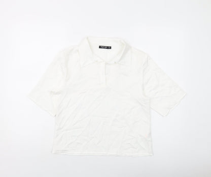 Nasty Gal Womens Ivory Polyester Basic T-Shirt Size 8 V-Neck