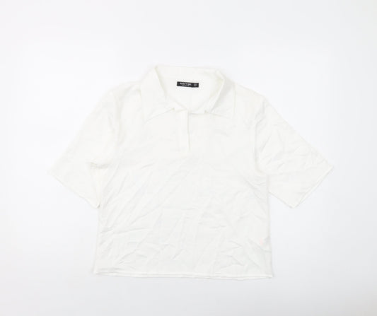 Nasty Gal Womens Ivory Polyester Basic T-Shirt Size 8 V-Neck