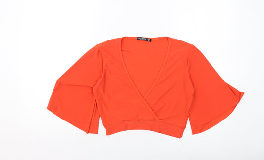 Nasty Gal Womens Orange Polyester Cropped Blouse Size 10 V-Neck