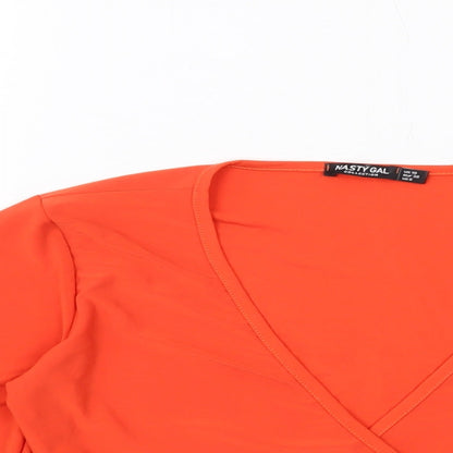 Nasty Gal Womens Orange Polyester Cropped Blouse Size 10 V-Neck
