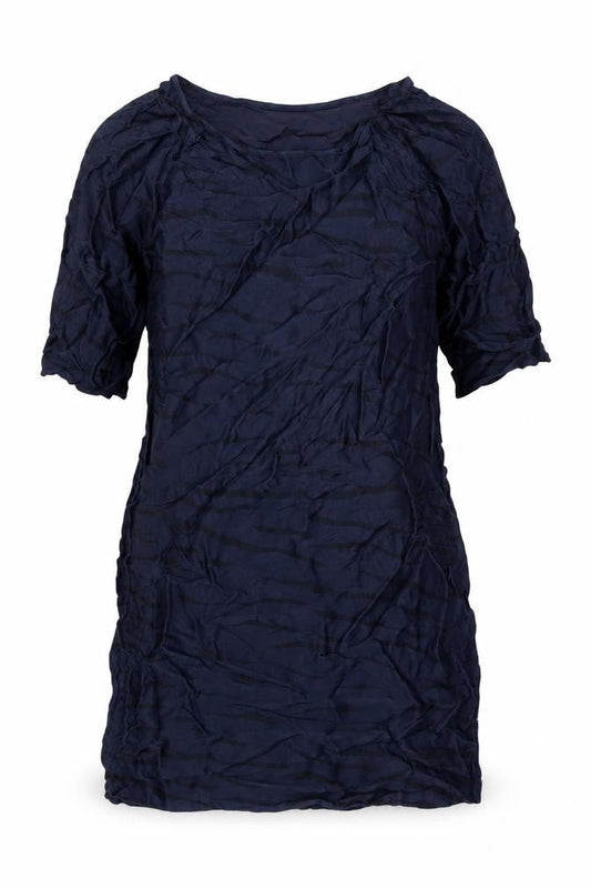 Front view of YAYA women’s black animal print viscose tunic blouse, size UK 6, round neck