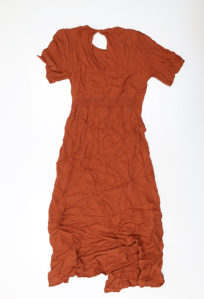 New Look Womens Brown Viscose A-Line Size 10 Round Neck Button