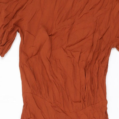 New Look Womens Brown Viscose A-Line Size 10 Round Neck Button