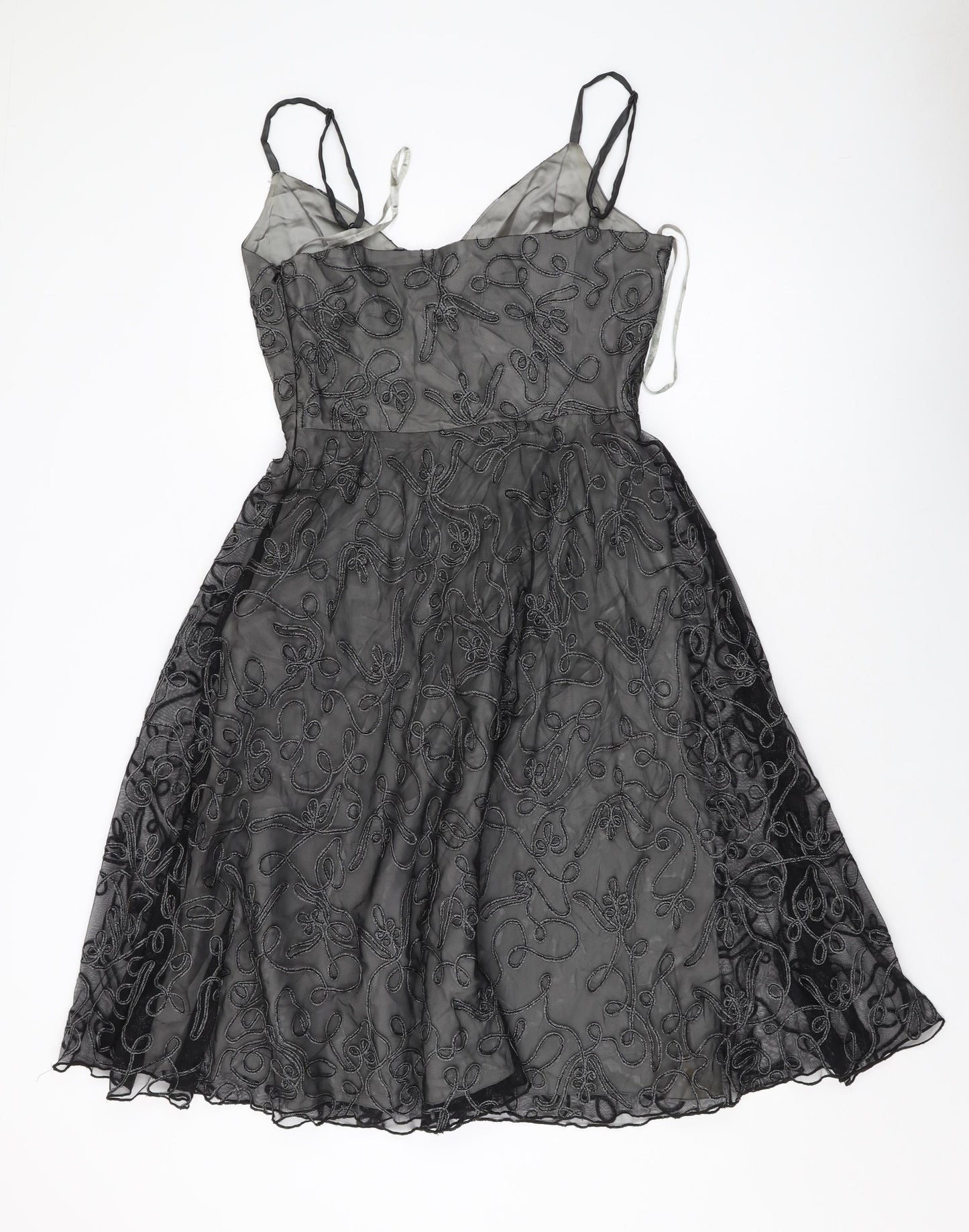 Coast Womens Black Geometric Polyester A-Line Size 12 V-Neck Zip