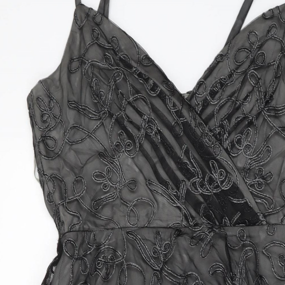 Coast Womens Black Geometric Polyester A-Line Size 12 V-Neck Zip