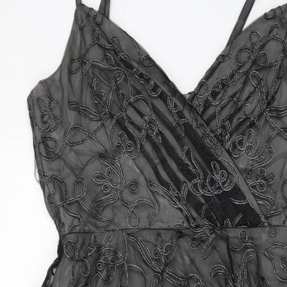 Coast Womens Black Geometric Polyester A-Line Size 12 V-Neck Zip