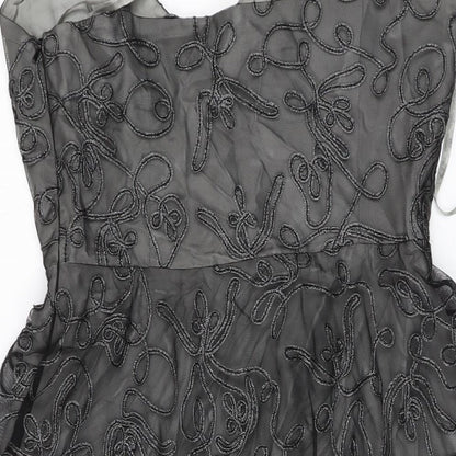 Coast Womens Black Geometric Polyester A-Line Size 12 V-Neck Zip