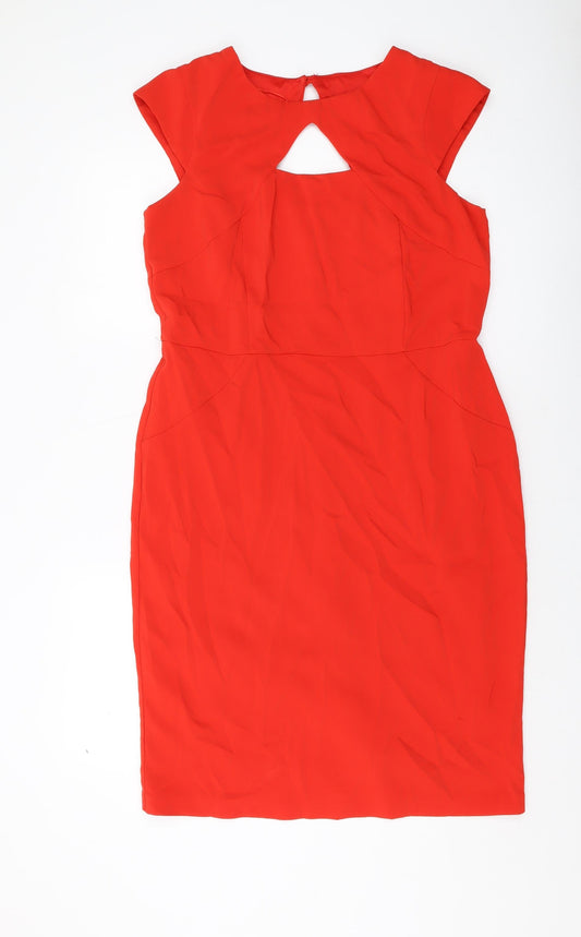 BHS Womens Red Polyester Sheath Size 16 Round Neck Button