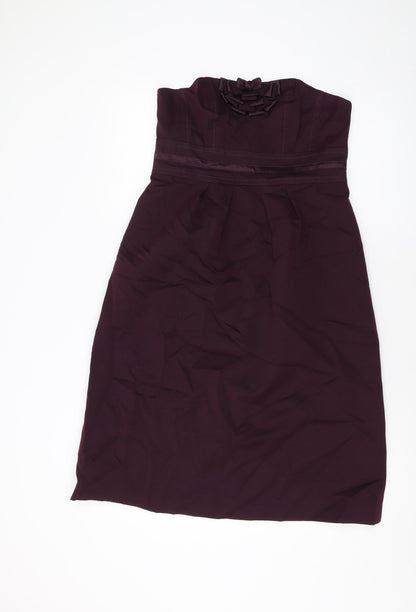 Autograph Womens Purple Cotton A-Line Size 12 Off the Shoulder Zip