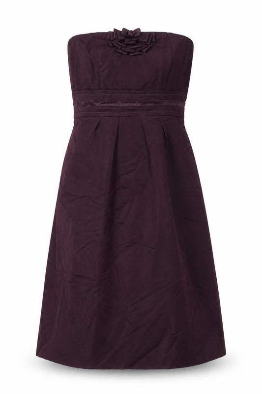 Front view of Autograph women’s purple cotton a-line, size UK 12, off the shoulder zip