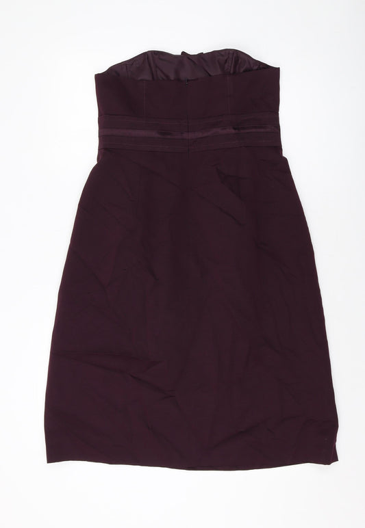 Autograph Womens Purple Cotton A-Line Size 12 Off the Shoulder Zip