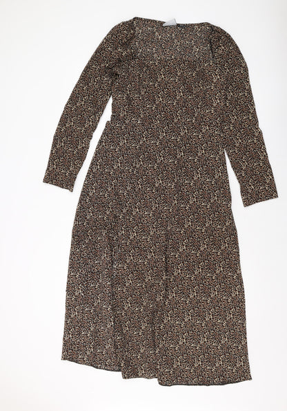 ASOS Womens Brown Animal Print Polyester A-Line Size 10 Square Neck Zip