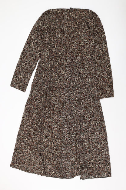 ASOS Womens Brown Animal Print Polyester A-Line Size 10 Square Neck Zip