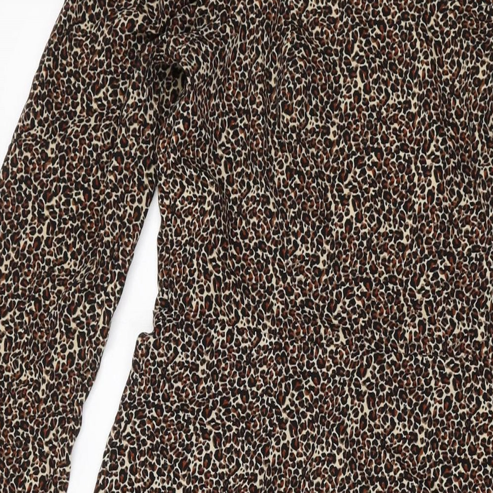 ASOS Womens Brown Animal Print Polyester A-Line Size 10 Square Neck Zip