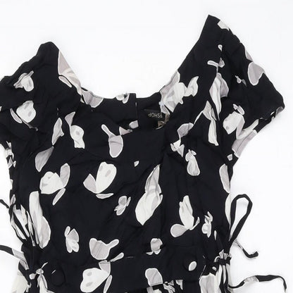 To[psho[ Womens Black Geometric Viscose A-Line Size 8 Round Neck Button