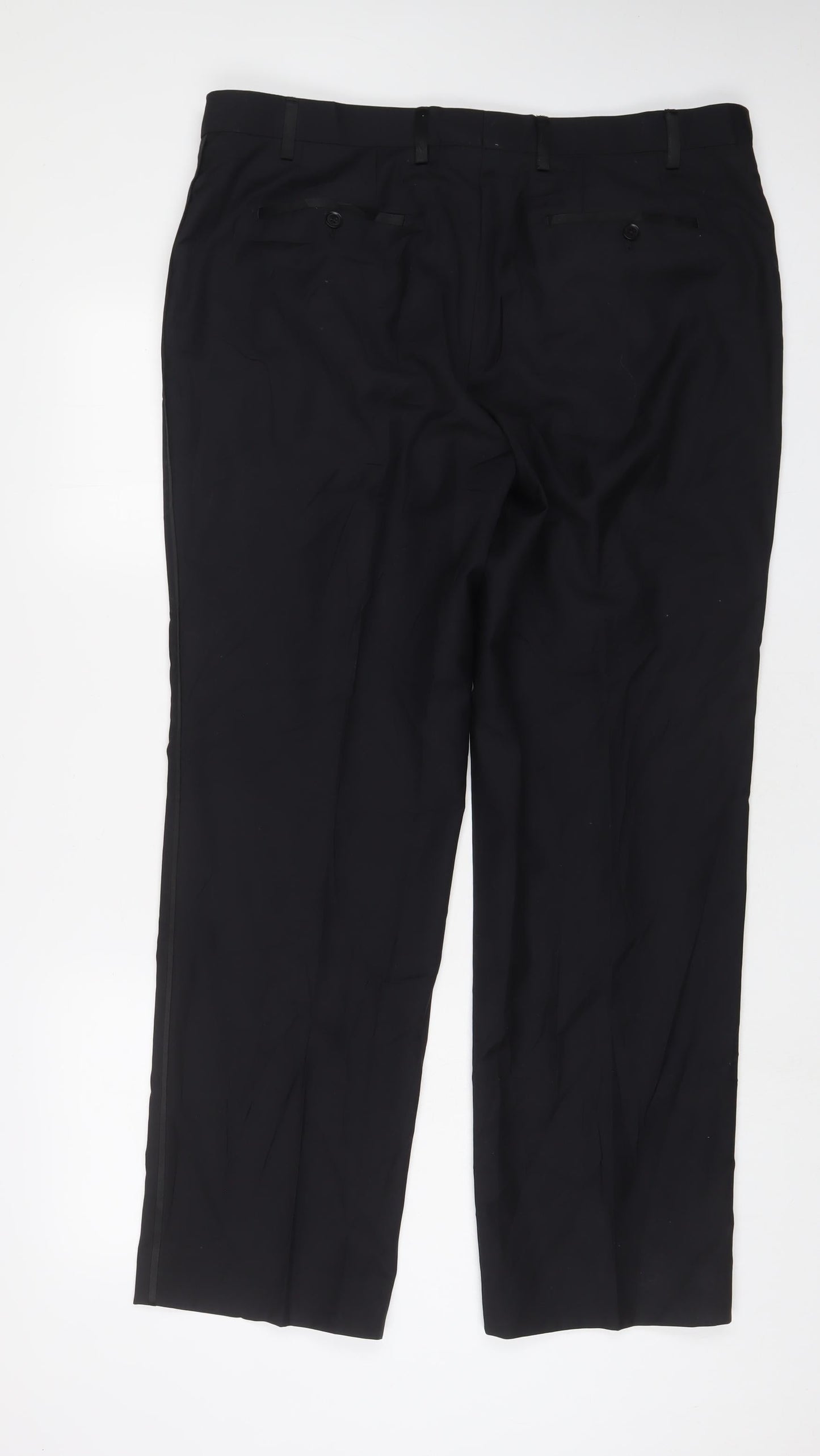 NEXT Mens Black Polyester Trousers Size 38 in L30 in Regular Hook & Eye