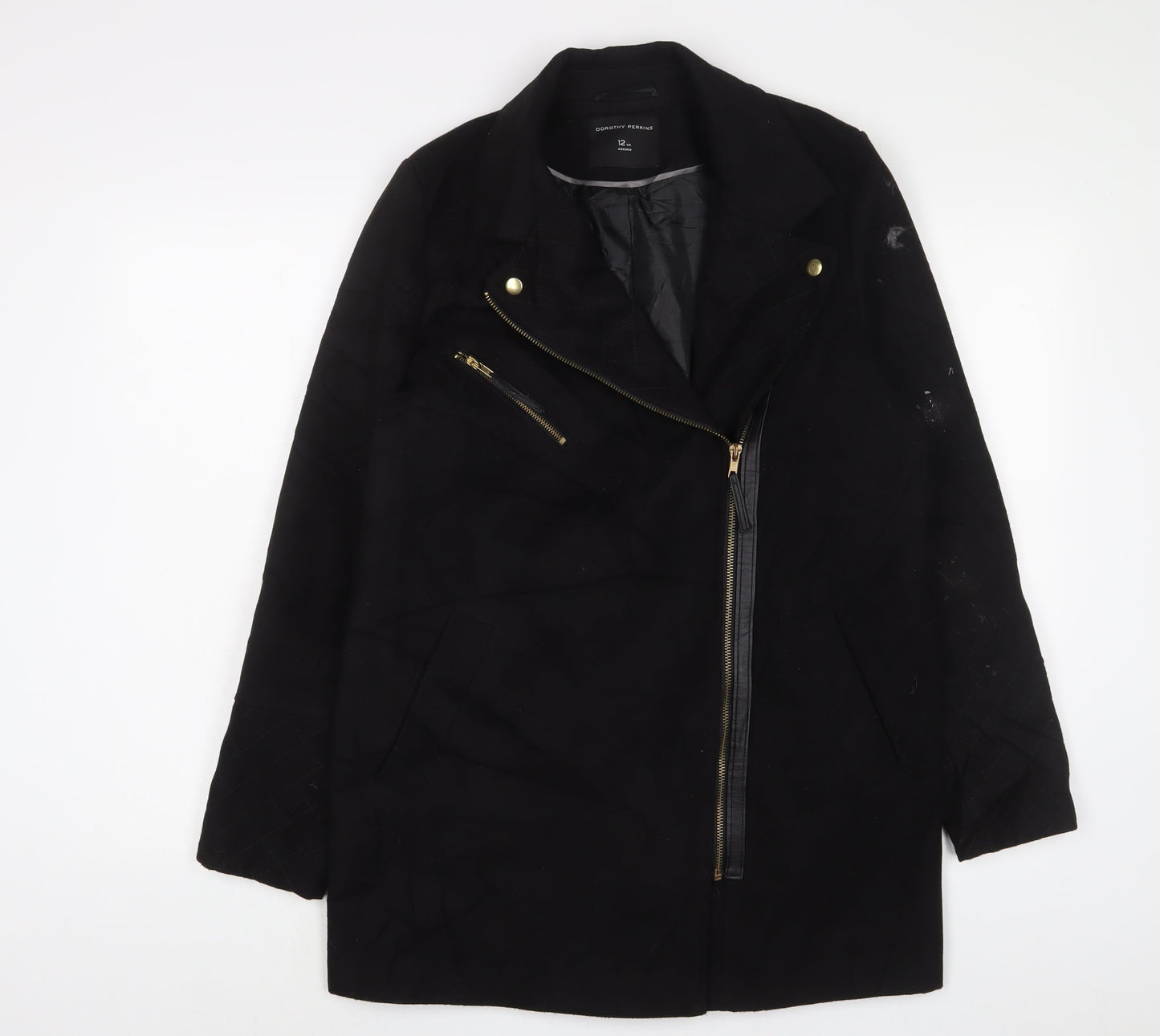Womens UK Size 12 Dorothy Perkins Black Overcoat