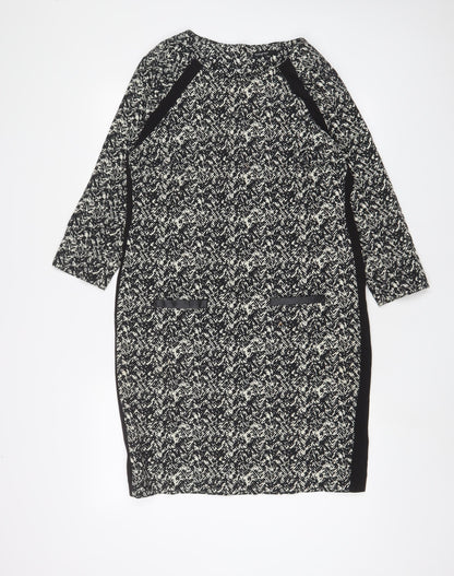 Autograph Womens Black Geometric Cotton Sheath Size 12 Boat Neck Zip