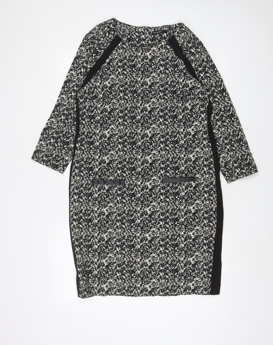 Autograph Womens Black Geometric Cotton Sheath Size 12 Boat Neck Zip