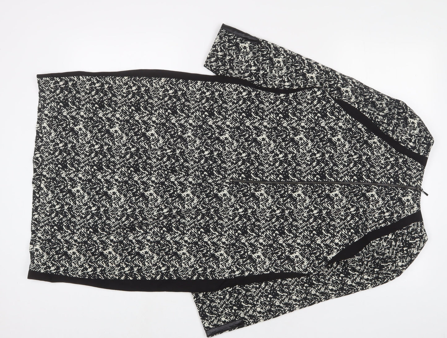 Autograph Womens Black Geometric Cotton Sheath Size 12 Boat Neck Zip