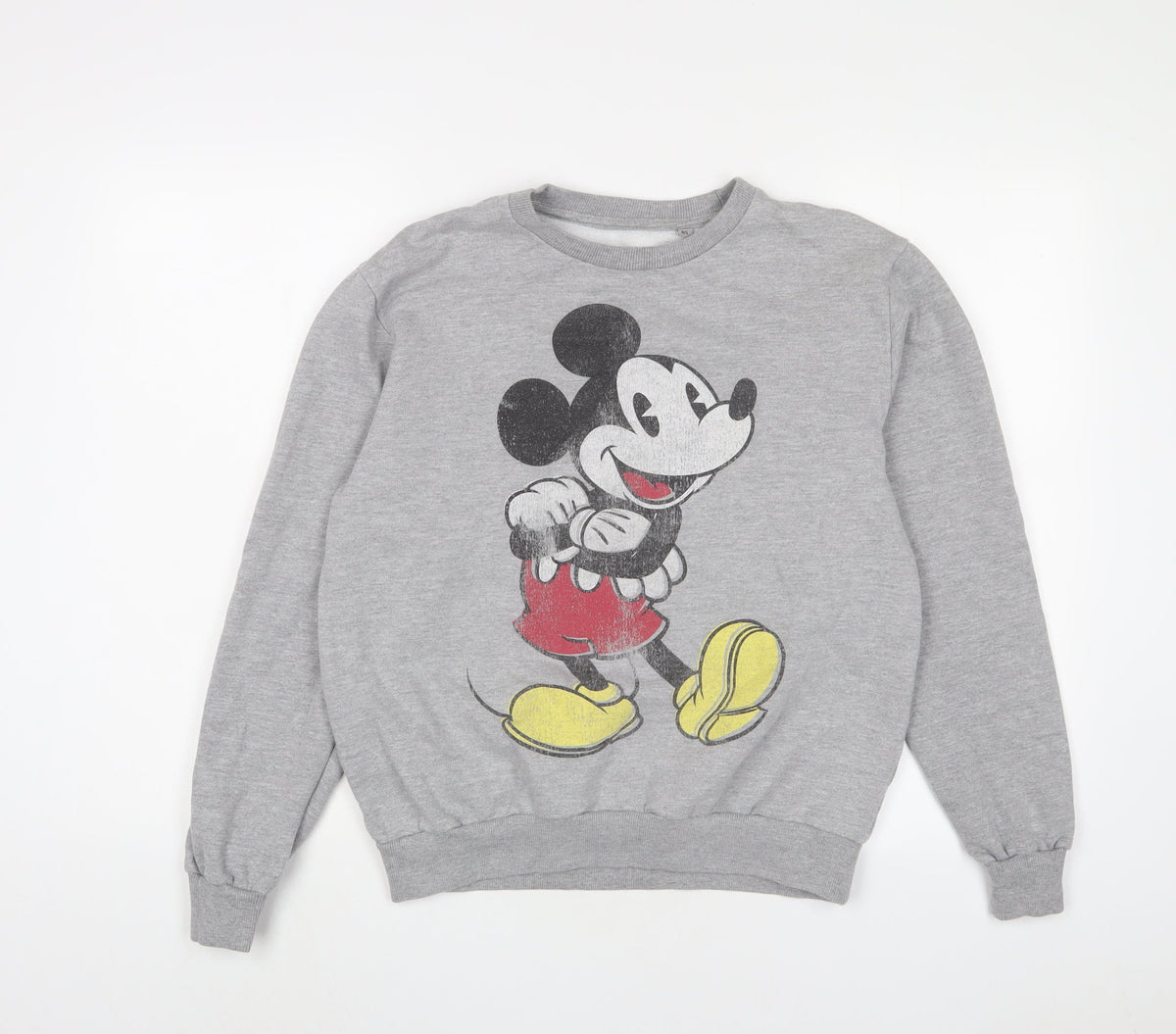 Front view of Mickey Mouse women’s grey cotton pullover sweatshirt, size UK 8, pullover