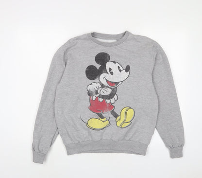 Front view of Mickey Mouse women’s grey cotton pullover sweatshirt, size UK 8, pullover