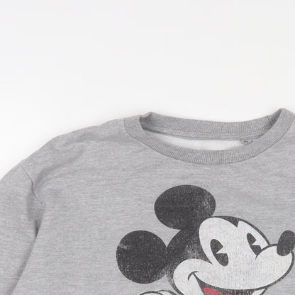 Close-up detail of Mickey Mouse women’s grey cotton pullover sweatshirt, size UK 8, pullover